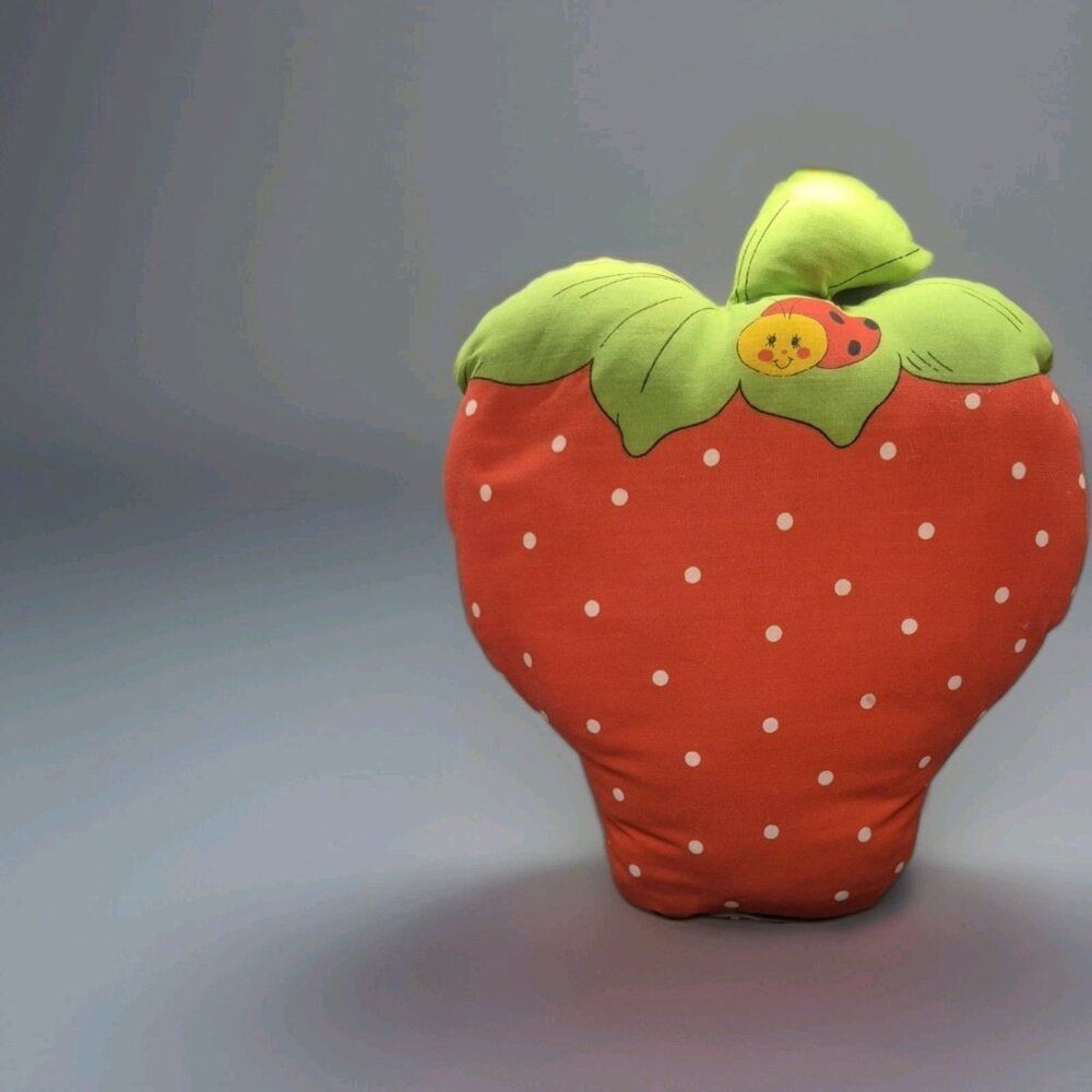 Strawberry Shortcake vintage plush fabric throw pillow ladybug on berry from kit